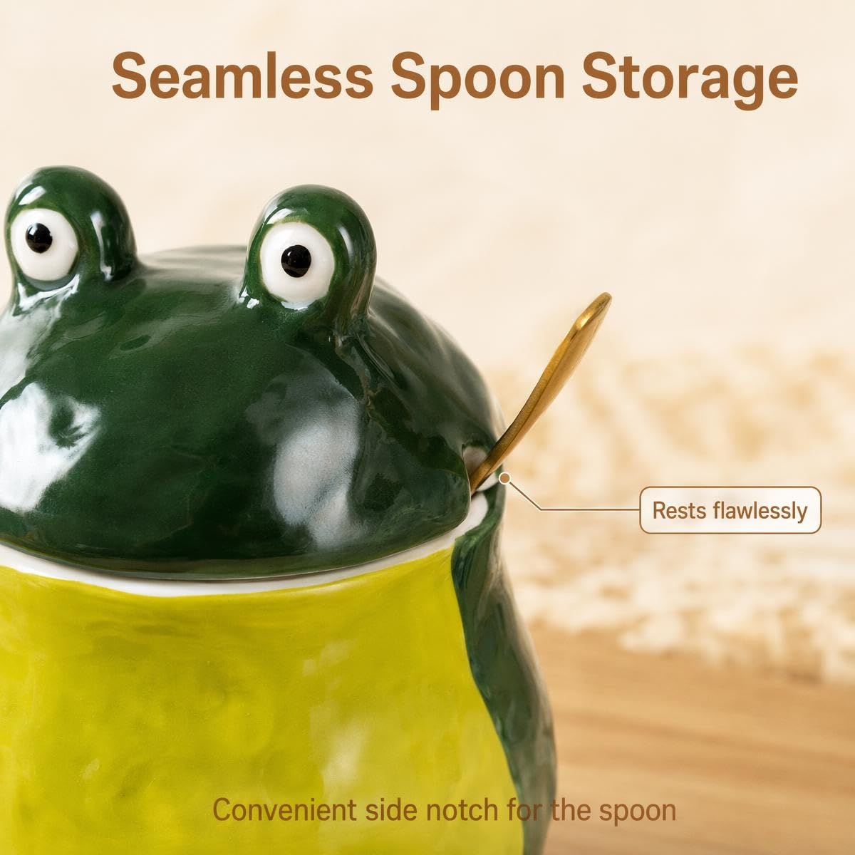 Ceramic Frog Sugar Bowl & Salt Cellar - Cute Kitchen Storage -3