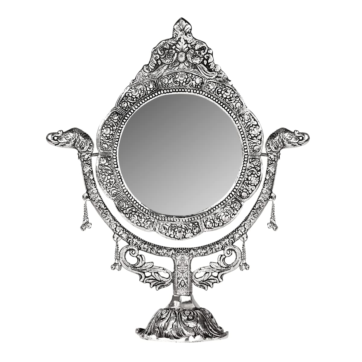 NM Aluminium Vintage Look Elephant Table Mirror Silver Plated,Table top Mirror,Best for Dressing Table,Home Decor, Make-up,Gifting-picture-31