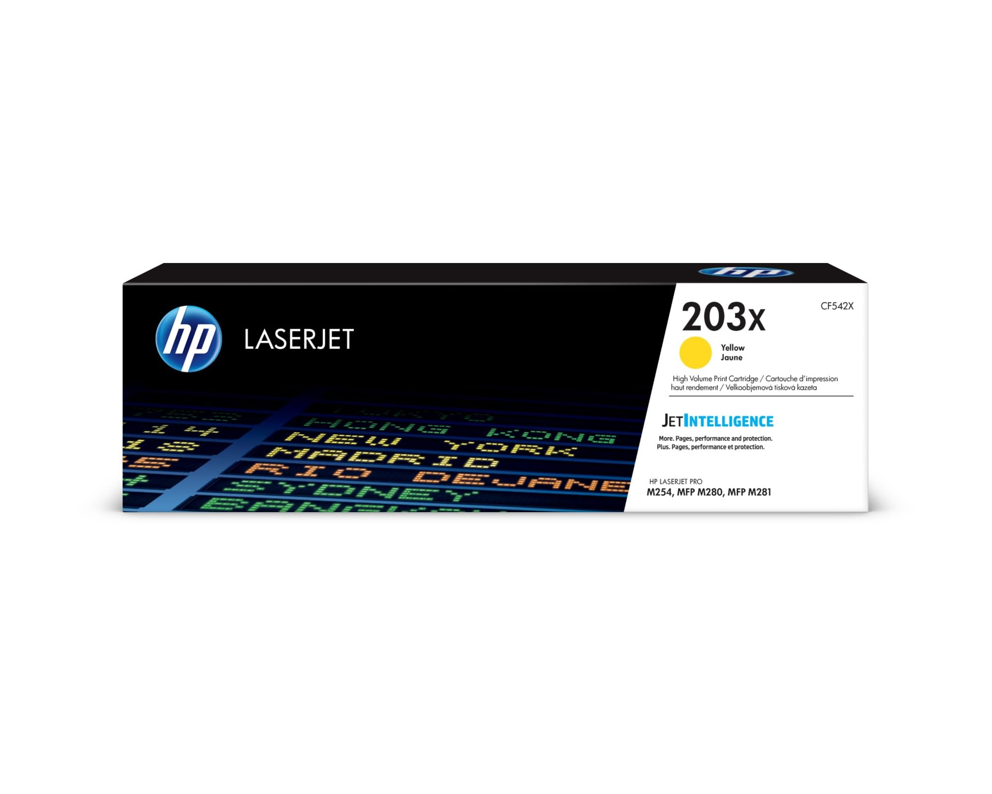 HP 203X CF542X Amarillo, Cartucho Tóner de Alta Capacidad Original, de 2.500 páginas, para impresoras HP Color LaserJet Pro serie 254, 280 y 281