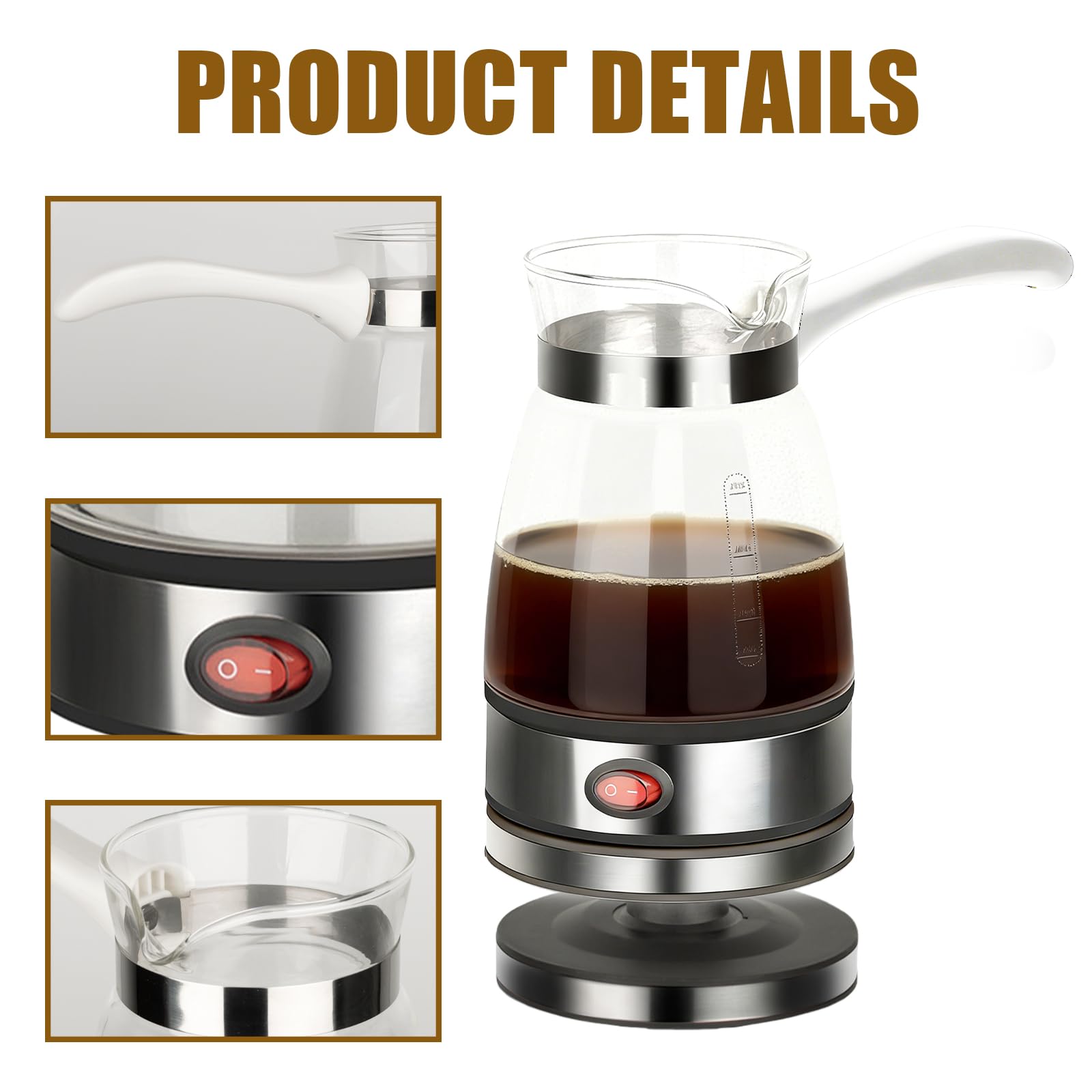 Leikurvo Elektrische Türkische Kaffeemaschine: 500ml Türkischer Kaffeekocher Turkish Coffee Pot Elektrische Kaffeekanne Teekanne Espressokocher Camping Kaffeekocher Mokkakanne Turkish Coffee Maker