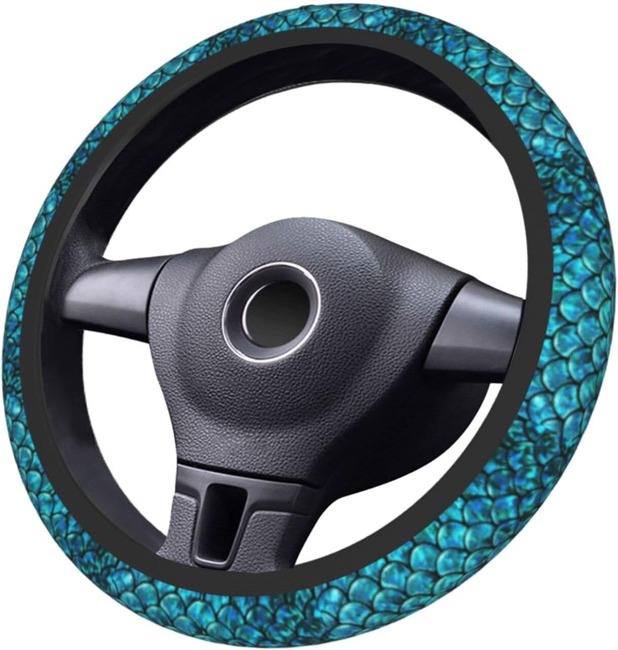 Teal Blue Mermaid Fish Dragon Scales Cool Funny Steering Wheel Cover Car Accessories Cute for Women Girls Girly Universal 15 Inch Neoprene Auto Interior Decor Anti Slip Car Truck Protector