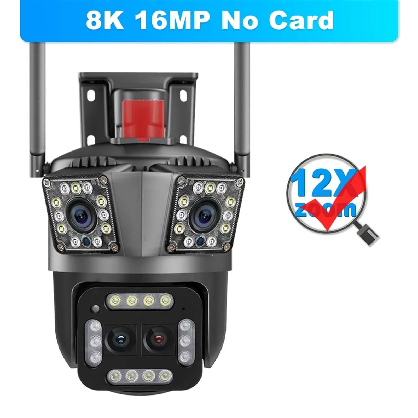 Kamera bezpieczeństwa, Kamera Wi-Fi 16MP 8K Zoom 12X Cztery obiektywy Zewnętrzna kamera PTZ Ochrona bezpieczeństwa Ai Śledzenie IP 4K Kamery monitorujące CCTV(8K 16MP No Card)