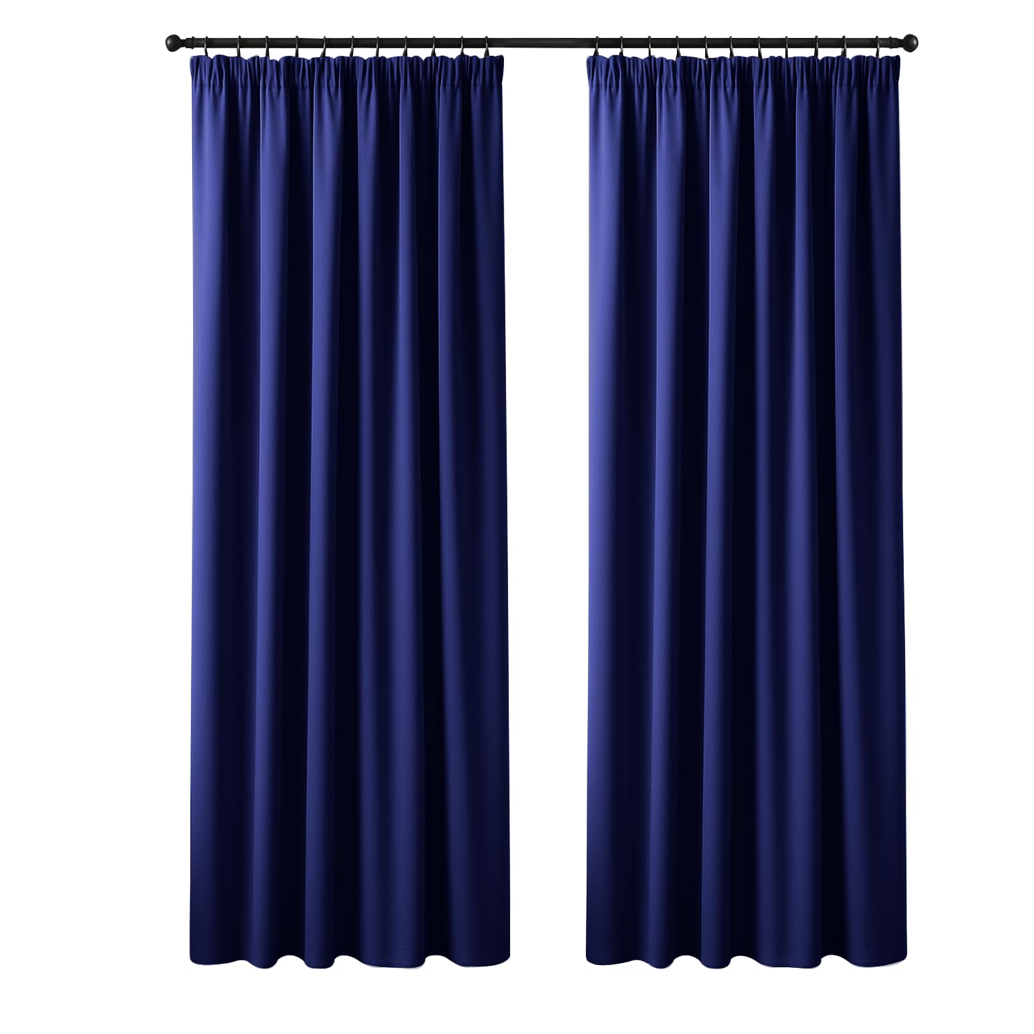 Yorkshire Bedding Navy Blackout Pencil Pleat Curtains For Bedroom 66X72 Noise Reducing Tape Top Thermal Insulated Sunlight Decor Curtain + 2 Tie Backs