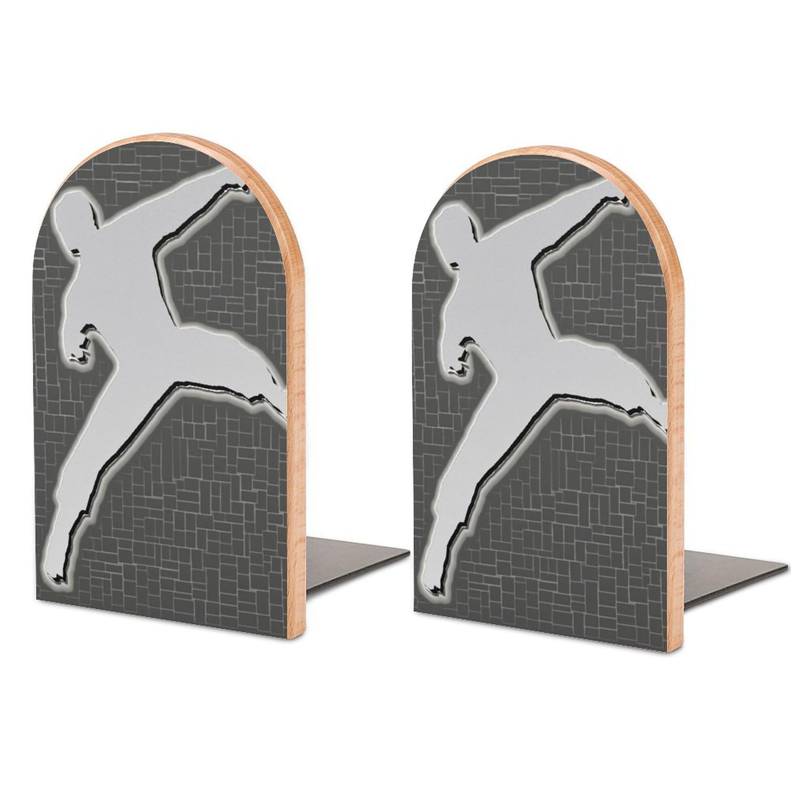 Serre-livres pour livres lourds en bois avec motif d'arts martiaux pour bureau