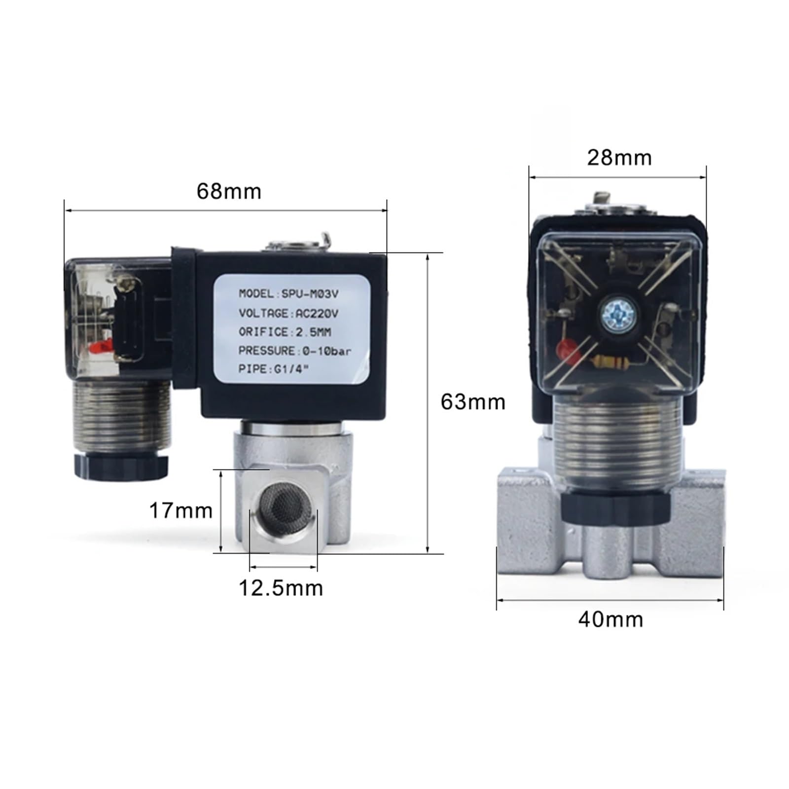 G 1/4" DN8 VX2120-08-SS-NC normalnie zamknięty zawór elektromagnetyczny ze stali nierdzewnej z uszczelką z gumy silikonowej Złączki do węży 220 VAC 12 VDC (z zaciskiem 2 sztuk, 12 VDC)
