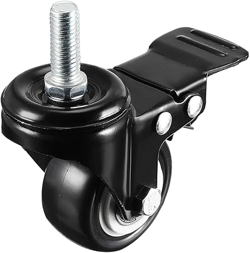 Miniatura 2 de uxcell Ruedas giratorias de 2 pulgadas, rueda giratoria de poliuretano de 360 grados con freno, M12 x 0.984 in, capacidad de 110 libras cada rueda,