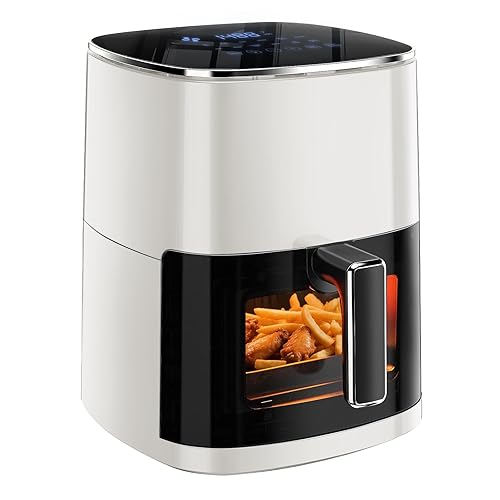 Simple Deluxe 12-in-1 Air Fryer 6.34 Qt, Digital Preset Airfryer with Visible Window, Nonstick and Dishwasher-Safe Basket, Air Fry, Roast, Bake, Dehydrate, Fries, 1700W, Beige - Beige-New