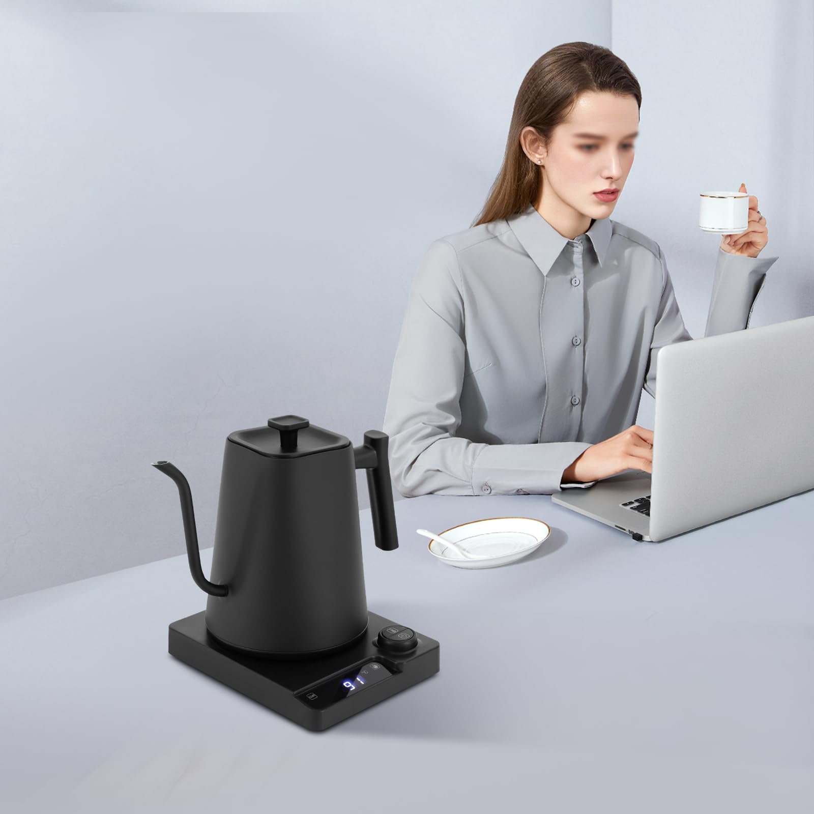 Bollitore a immersione da 1200 W, 1 l, con collo di cigno, protezione contro il funzionamento a secco, display LED, intervallo di temperatura 40-100 °C, timer di mantenimento del calore 24 ore, per