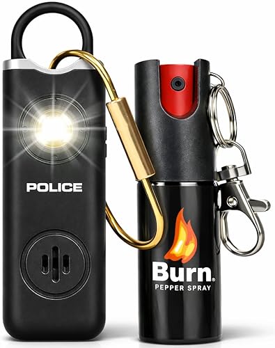 Alarma de seguridad personal de policía y BURN Pepper Spray Combo de autodefensa para mujeres y hombres – Sirena fuerte de 135 db con gas pimienta