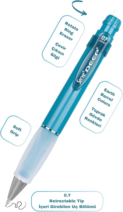 Serve Deep Klm & Grip & Silgi Yedekli Set 07mm Okyanus Mavisi