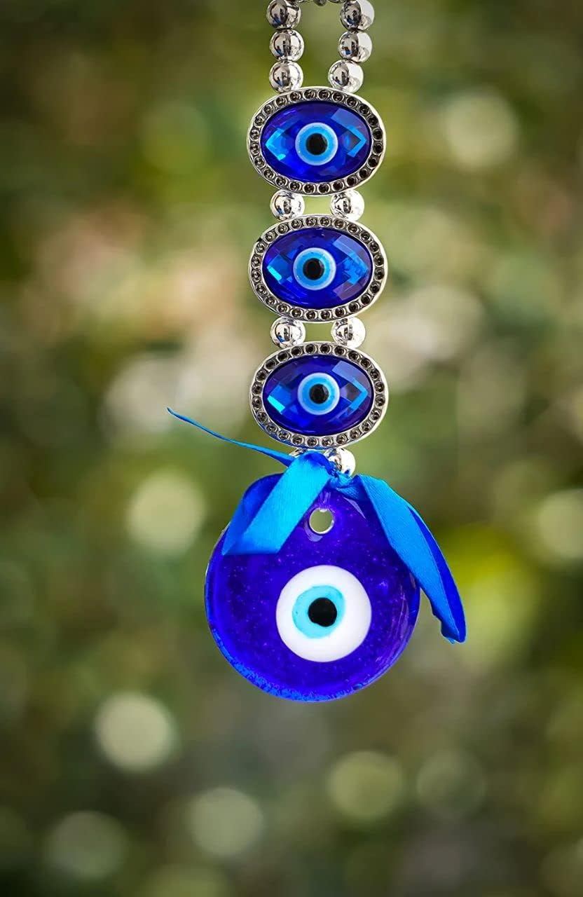 Plastic Turkish Evil Eye Nazar Battu Hanging For Home And Car Protection And Prosperity 3 (Eyes), Multicolour, Pack Of 1