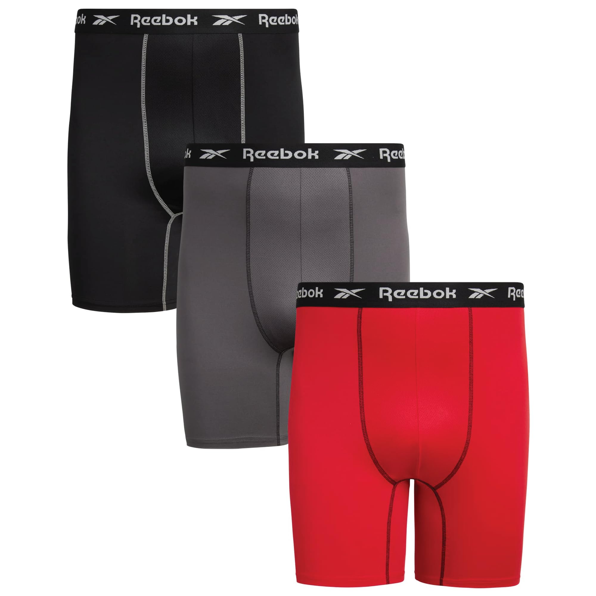 Reebok Men’s Underwear – Big & Tall Performance Boxer Briefs (3 Pack), Red/Black/Grey, XXXXL