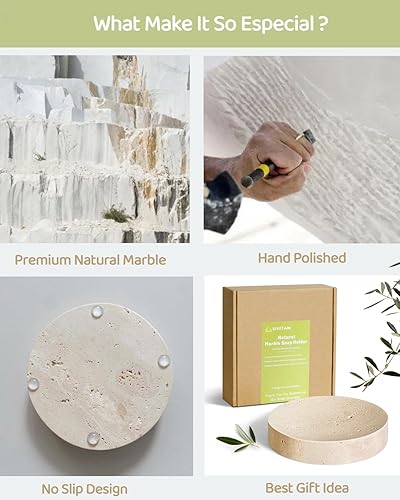 Miniatura 3 de Jabonera de travertino natural, jabonera redonda de mármol para ducha, soporte de barra de jabón de cerámica para baño, jaboneras rústicas