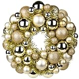 Christmas Ball Wreath 13" Xmas Wreaths Ornaments Glitter Thicken Shatterproof Garland Decoration for
