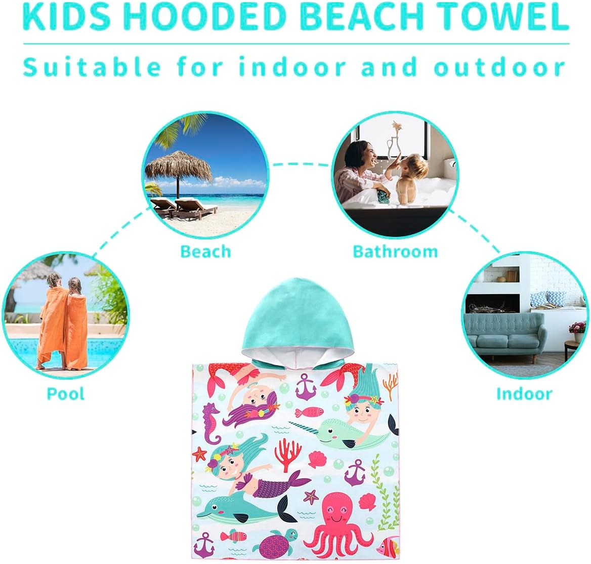 Cute Animal Hooded Beach Towel, Microfiber Bath Towels For Kids Toddler Infant Boy Girl, Animal Towels For Bath Pool Swim Swimwear Summer Beach Cartoon Shower Gifts (24x24 Inch, Marine Animal) - Image 4