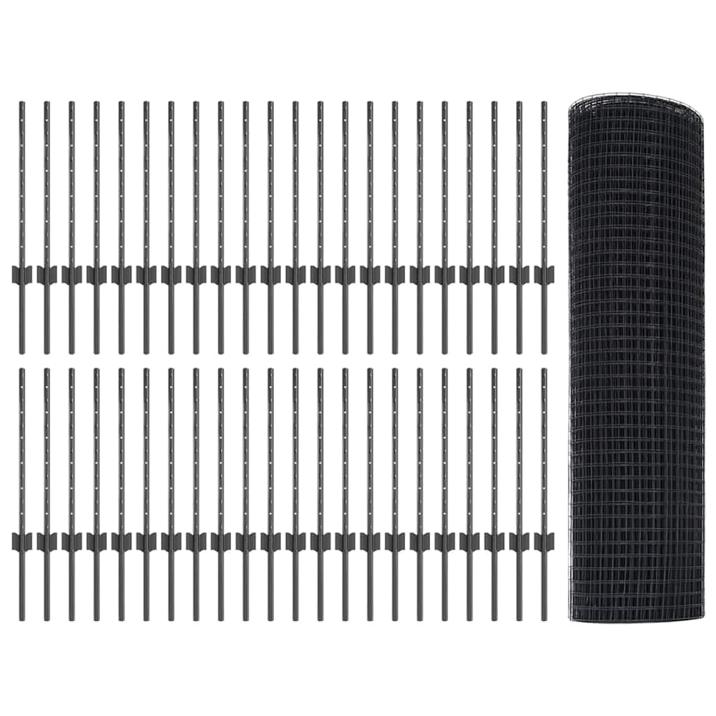 Set di pannelli di recinzione modulari grigi con pali per giardino e terrazza, superficie verniciata a polvere resistente alle intemperie, design personalizzabile per privacy e sicurezza