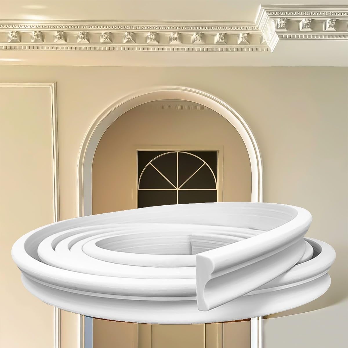 PULaif Wall Trim Arch Kit, PVC White Arch Trim Kit, Curved Molding for Door Frame, 1-10m (3.3-32.8ft), DIY Cuttable(W 1.6cm,L 5m/16.4ft)
