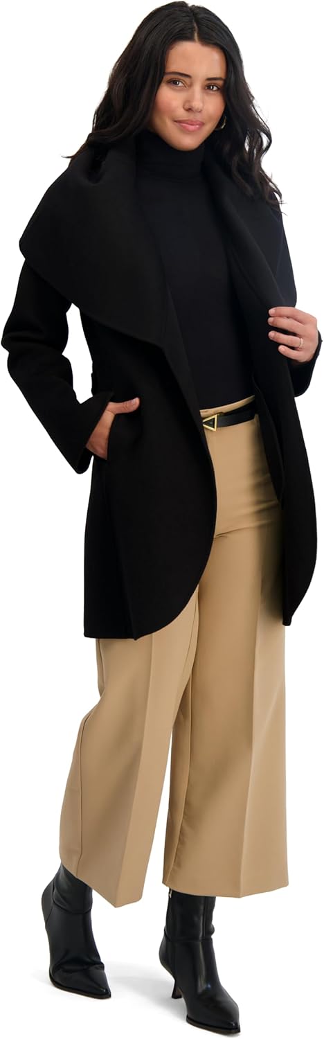 T Tahari Women's Double Face Wool Blend Wrap Coat With Oversized Collar - Image 2