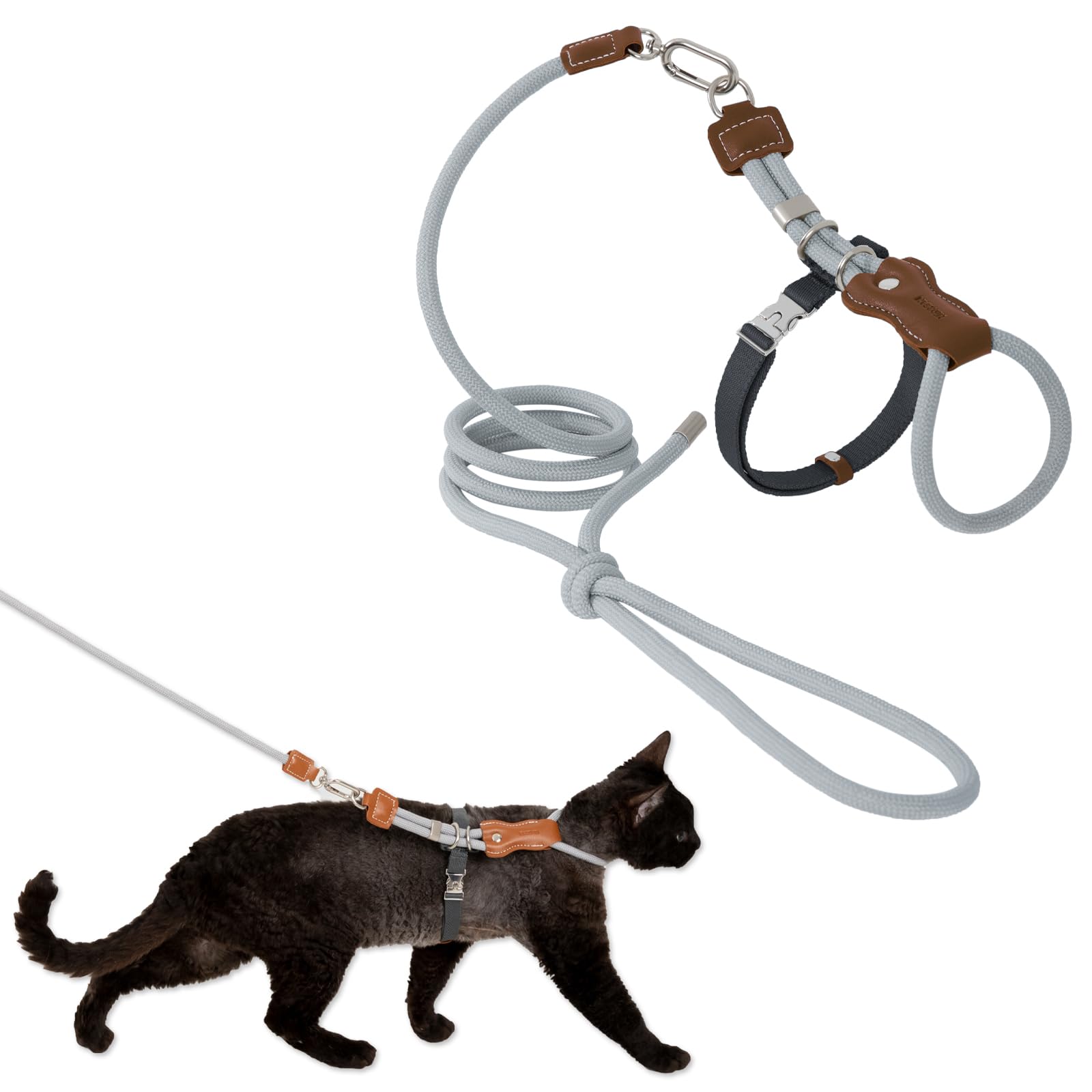 Duuclume Cat Harness and Leash Set,Adjustable Escape-Proof for Walking Cats,Breathable Lightweight and Soft Harness for Small to Large Cats (Grey)