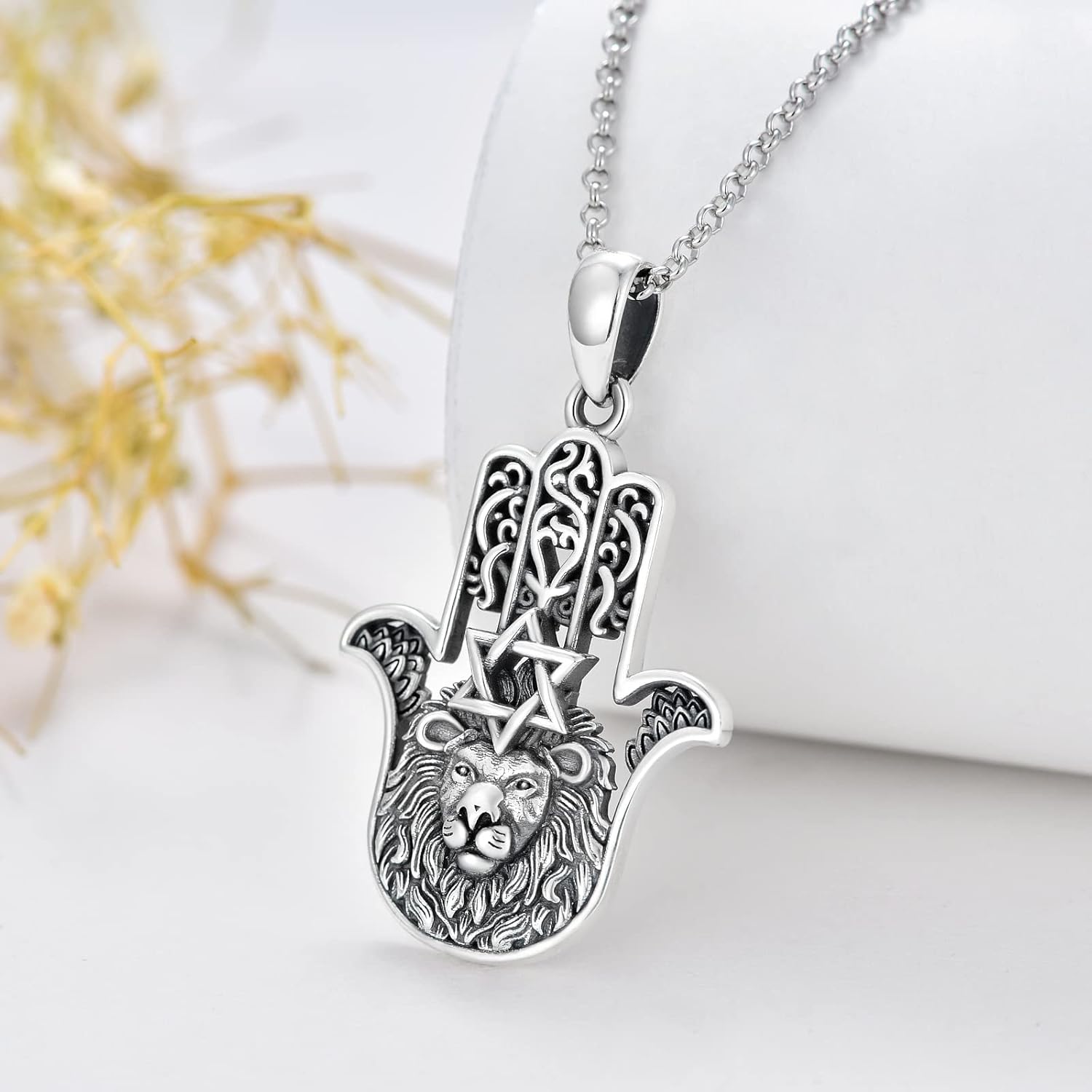 PROESS Hamsa Tree of Life/Viking/Lion/Butterfly/Evil Eye/Yin Yang/Eye of Horus Necklace 925 Sterling Silver Hand of Fatima Pendant Necklace Hamsa Jewelry Gifts for Women Men for Birthday Christmas - Image 2