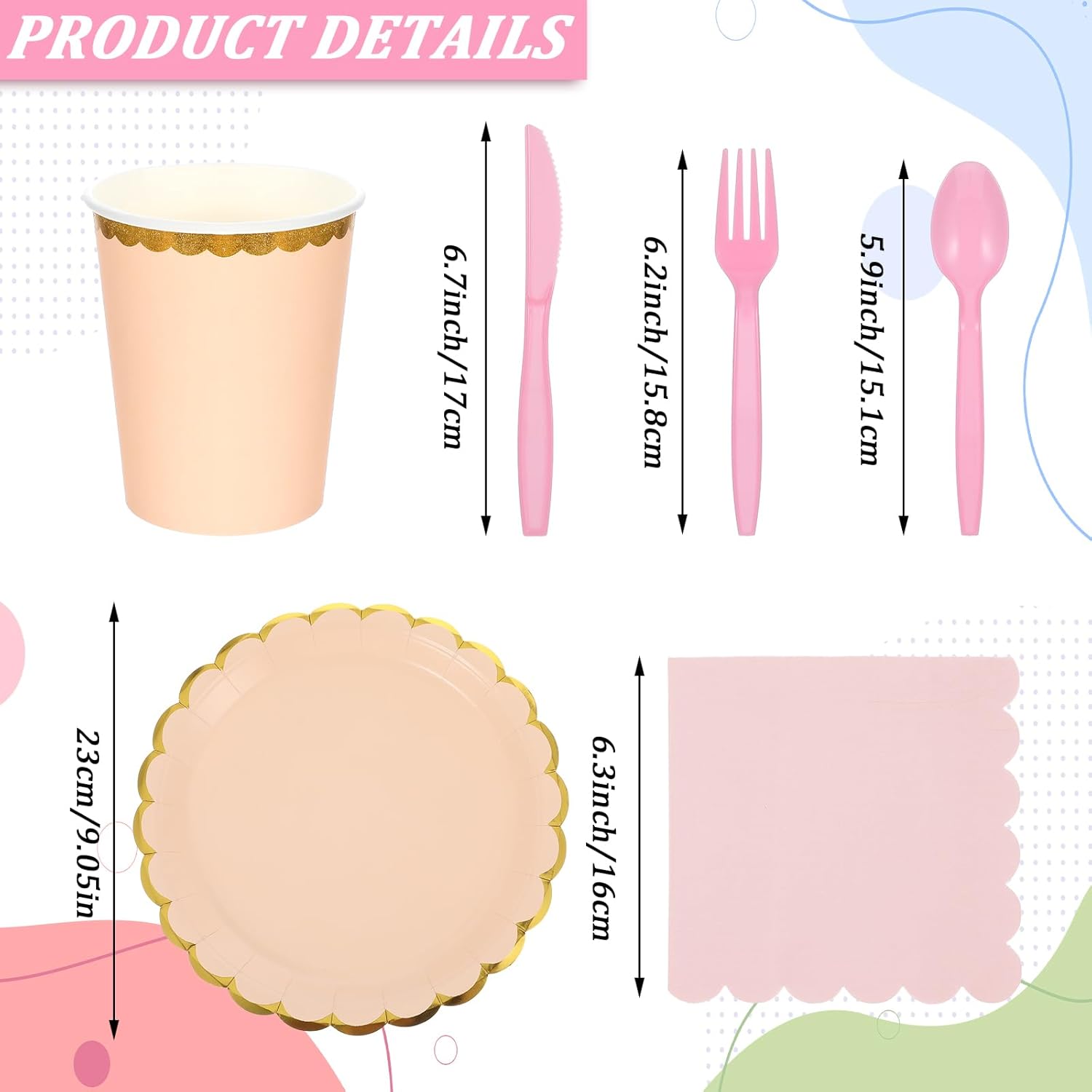 240 Pieces Pastel Party Supplies Disposable Dinnerware Set Include Plates and Cups Napkins Plastic Forks Knives Spoons Tablecloth for Wedding Birthday Party Decorations