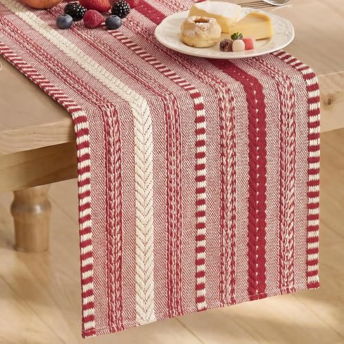 Artoid Mode Xmas Red Farmhouse Stripe Braided Table Runner 12x120 Inch
