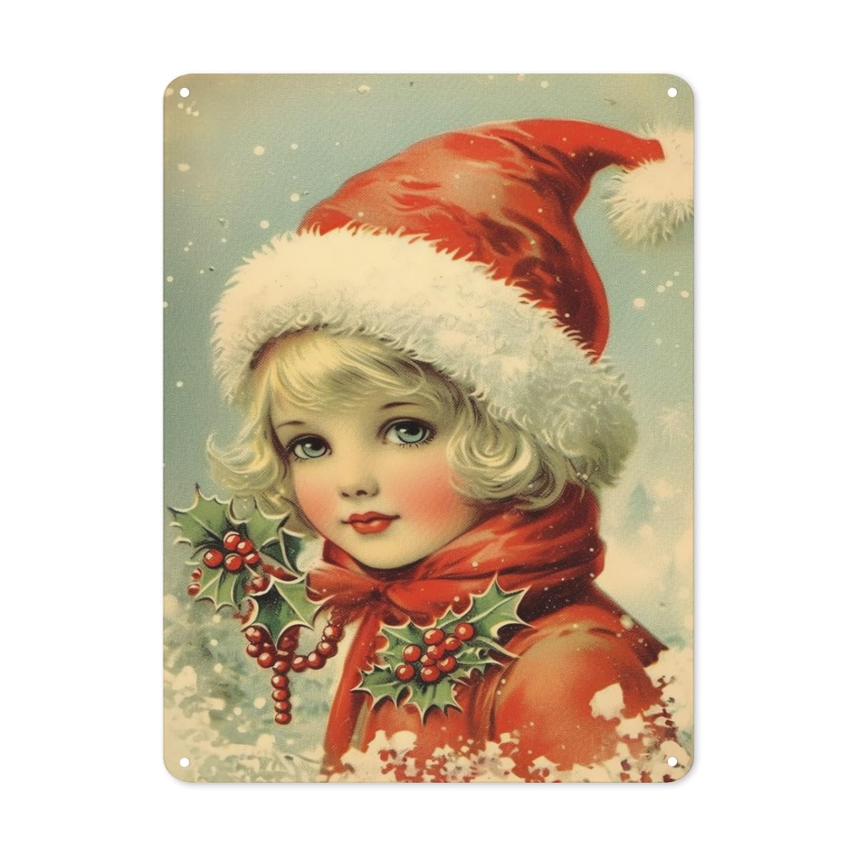 peiyeety Christmas Girl Retro Metal Sign Vintage Tin Sign Merry Christmas Sign for Plaque Poster Cafe Wall Art Gift 8"x12"