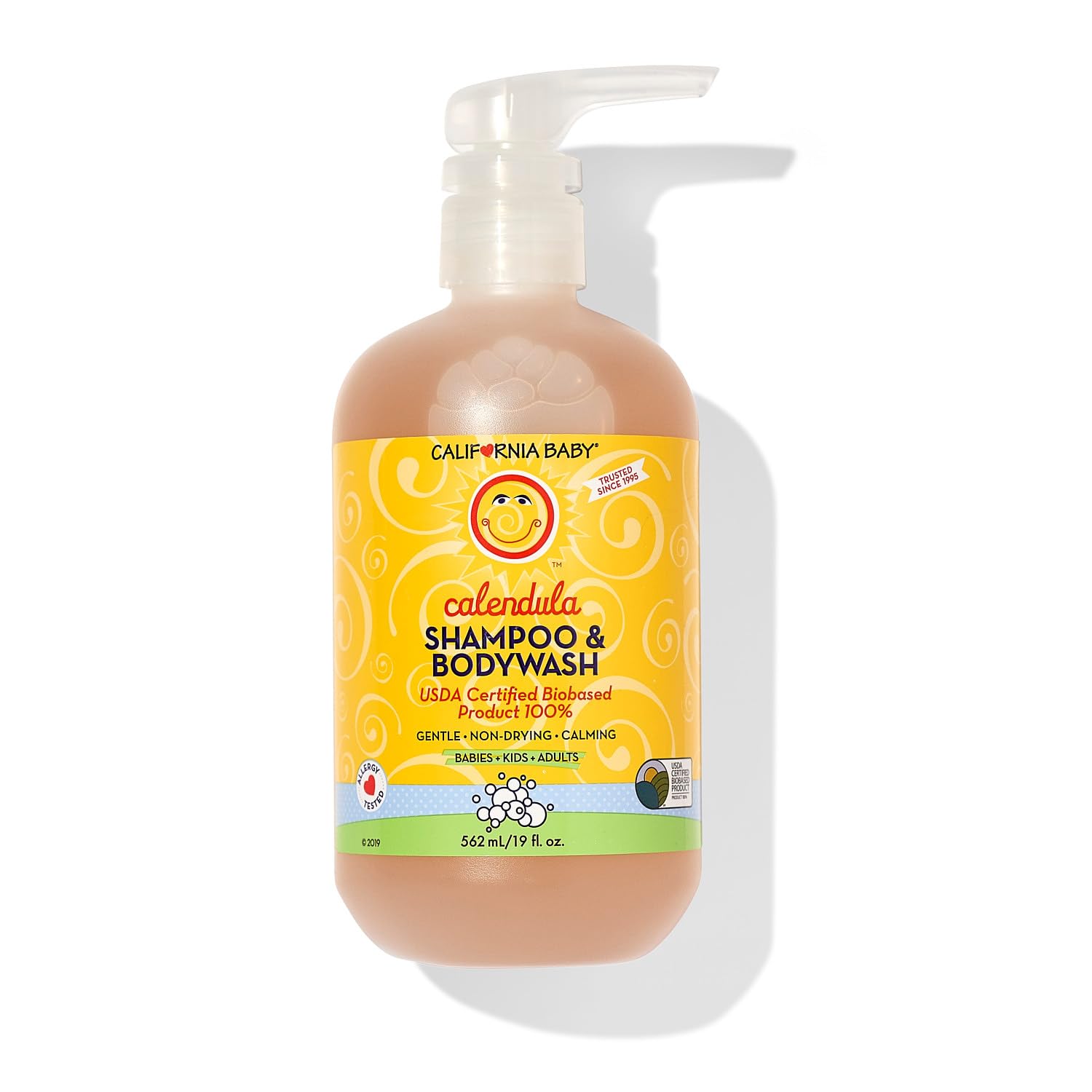 California Baby Calendula Baby Shampoo + Baby Wash | 100% Plant-Based | Soothing Lavender Body Wash For Sensitive Skin | Hypoallergenic | 562mL / 19oz