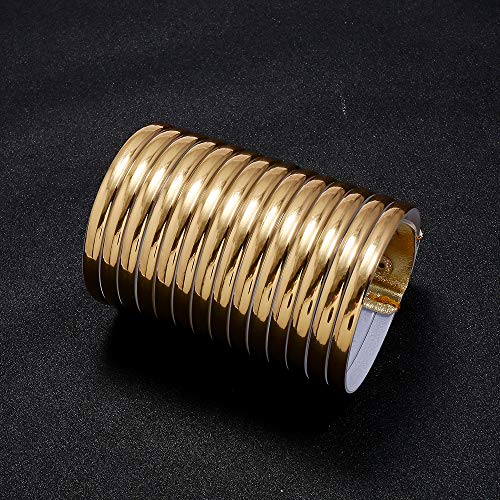 2 Pcs/Set African Gold Snap Bangle Bracelets Punk Gothic Metal Buckle Wide Leather African Ethnic Jewelry Statement Cuff For Women-Smooth #TOP1