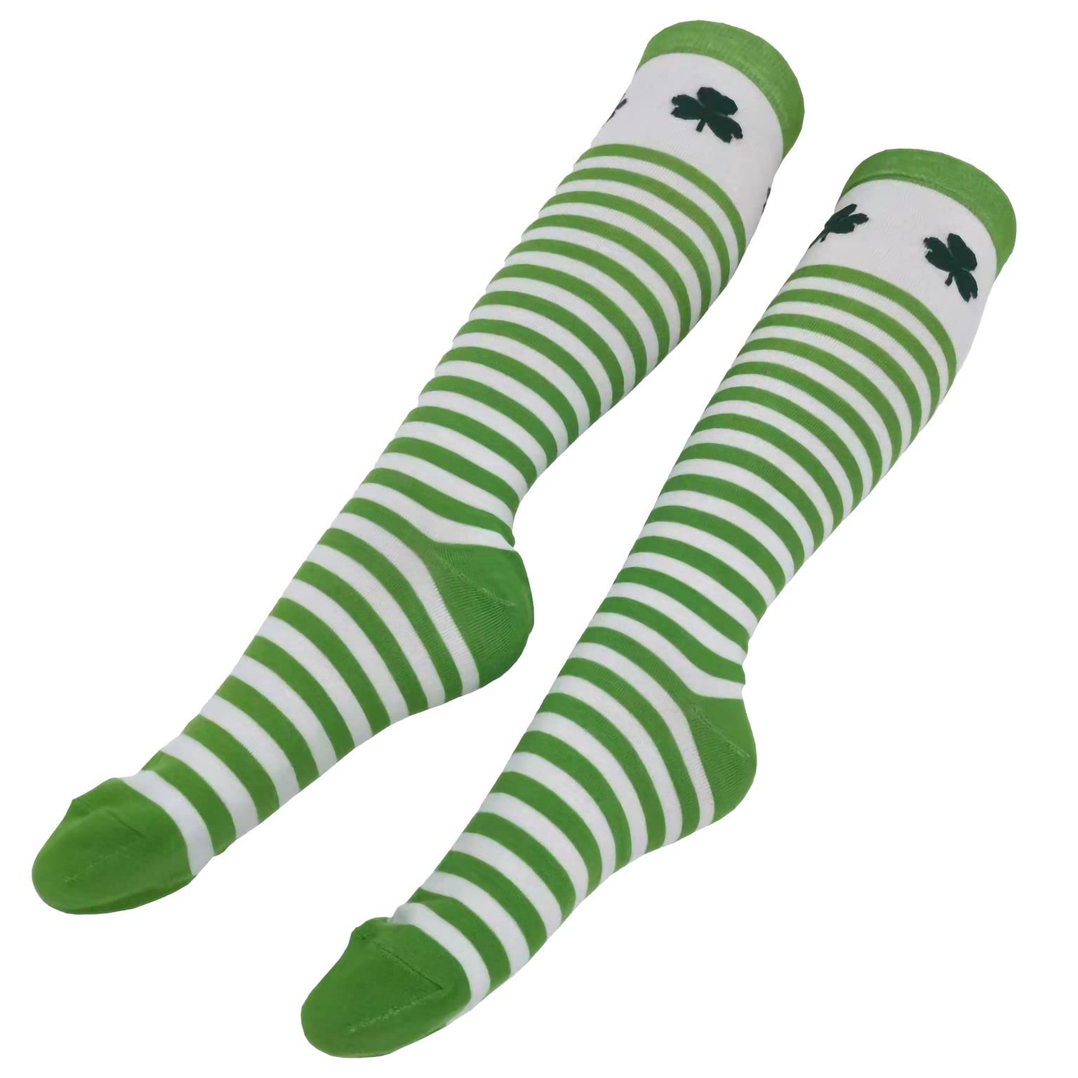 BaHoki Essentials St. Patrick's Day Socks - Knee High Irish Green - Shamrock and Clover Socks, Leprechaun's' Lucky Stripes, One size