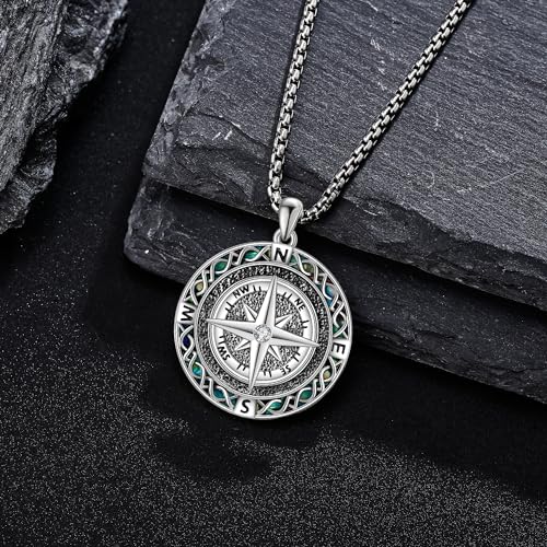 Compass Thor Hammer Necklace Sterling Silver Viking Compass Mjolnir Jewelry Gift for Men4