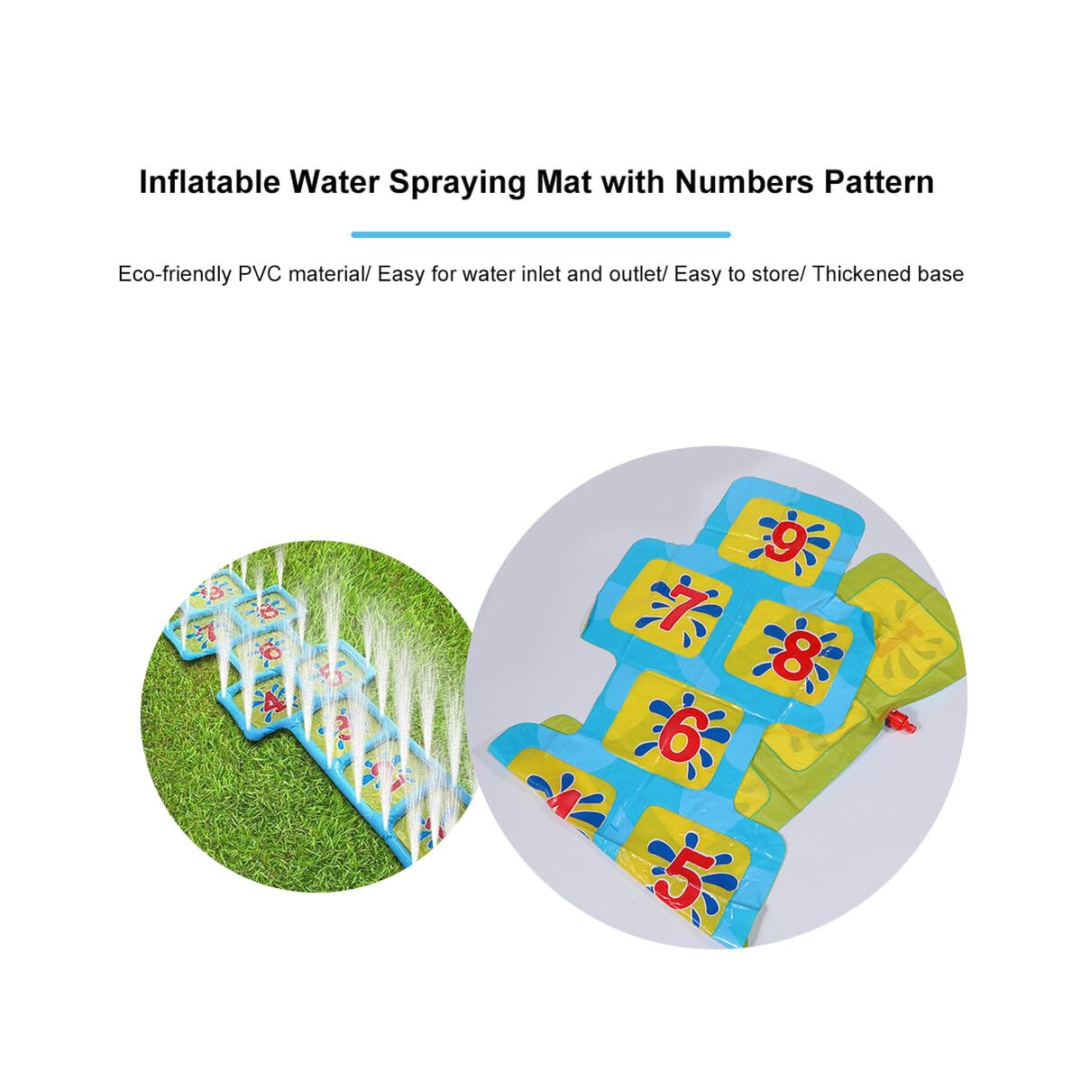Gatuida 1 Unidad Colchoneta Inflable Rociador de Agua para Niños, Alfombra de Juego Exterior Números del 1 al 9, Adecuado para Piscina, Playa y Actividades Acuáticas de Verano