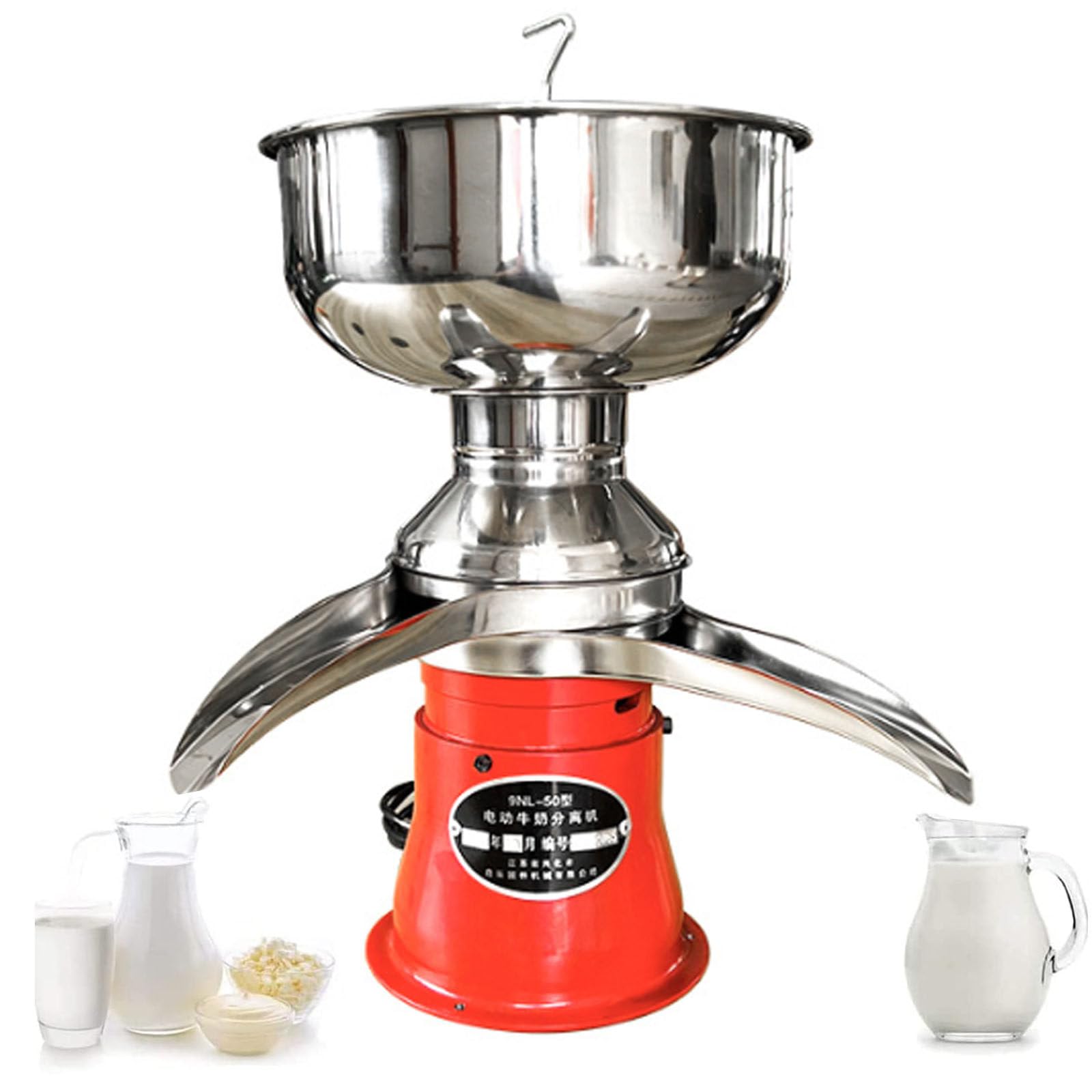 WOLWES Electric Milk Centrifugal Separator, Cream Separator-50l/H,Professional Cream Skimming Machine,Safe And Healthy, Adjustable For Sheep Milk, Goat Milk, Or Other Dairy,Red