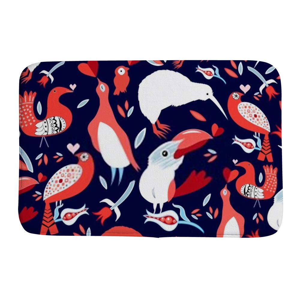 Tapis de bain antidérapant lavable en machine velours corail oiseaux
