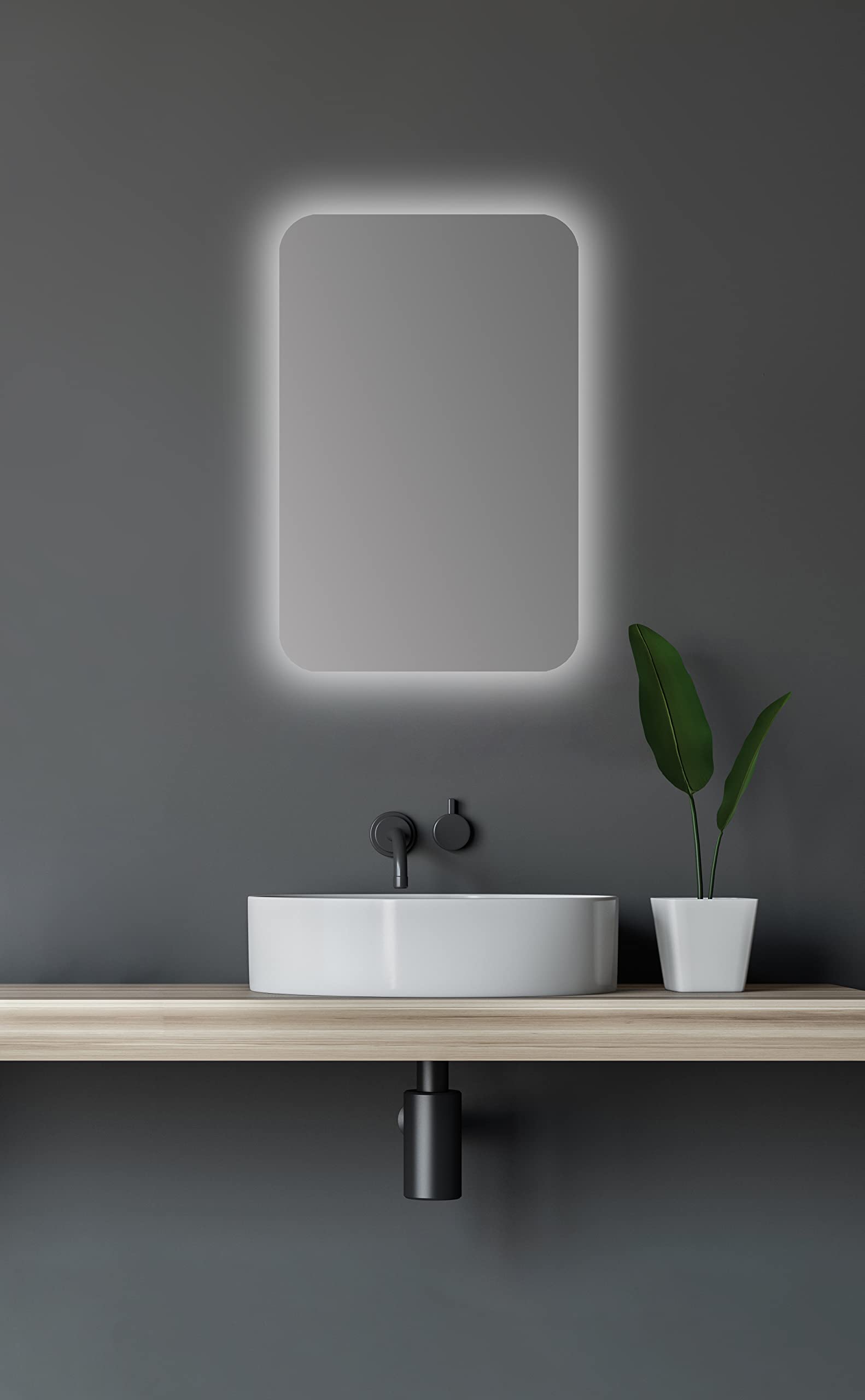 Talos Szafka łazienkowa z lustrem z oświetleniem owalna 40 x 60 cm – szafka łazienkowa z lustrem z wysokiej jakości aluminiowym korpusem w kolorze matowej czerni – szafka łazienkowa z lustrem z dwoma