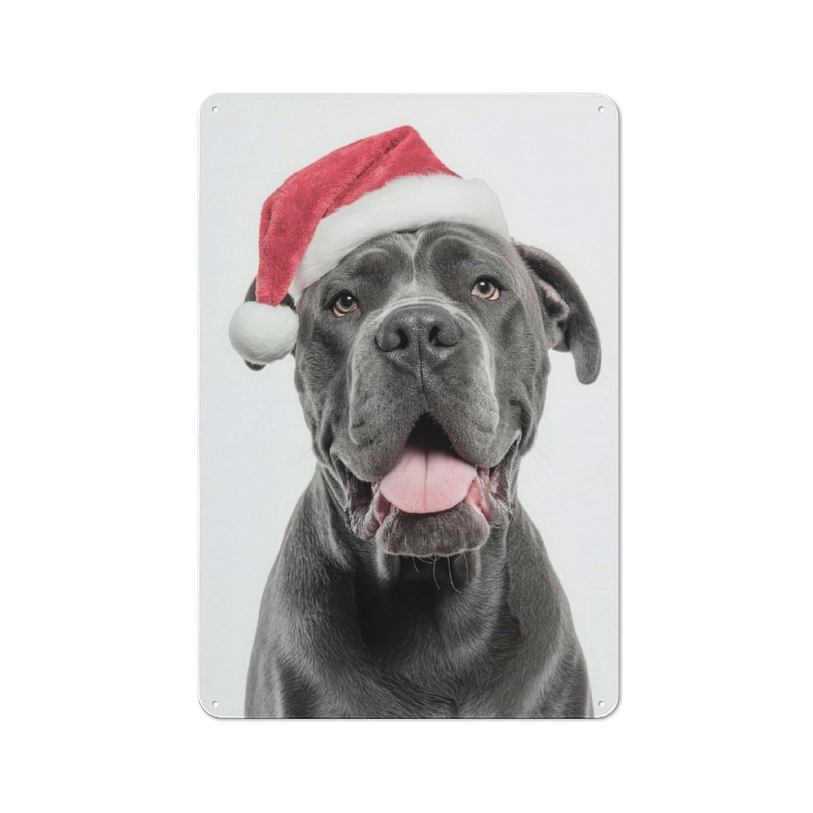 Junmoney Cane Corso Dog With Santa Hat Portrait Tin Wall Plaque 30X20cm With For Living Room Or Hallway, For Garage, Workshop And Man Cave Decoration