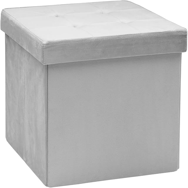 SENSIOHOME Sensio Home Velvet Ottoman Storage Grey Folding Seat Stool Cube Kids Toy Box Bedroom Furniture Footstool Pouffe Shoe