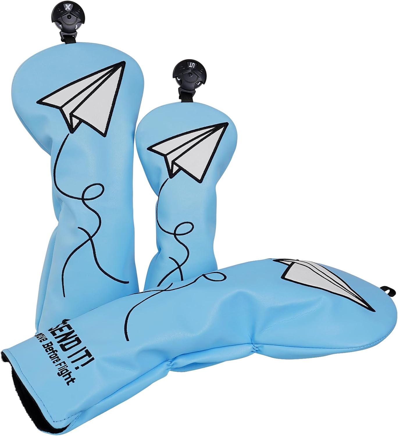 Craftsman Golf Airplane Send It 460cc Blue Driver Headcover Fairway Wood Hybrid Mallet Blade DF3 Putter Head Covers Alignment Stick Protector