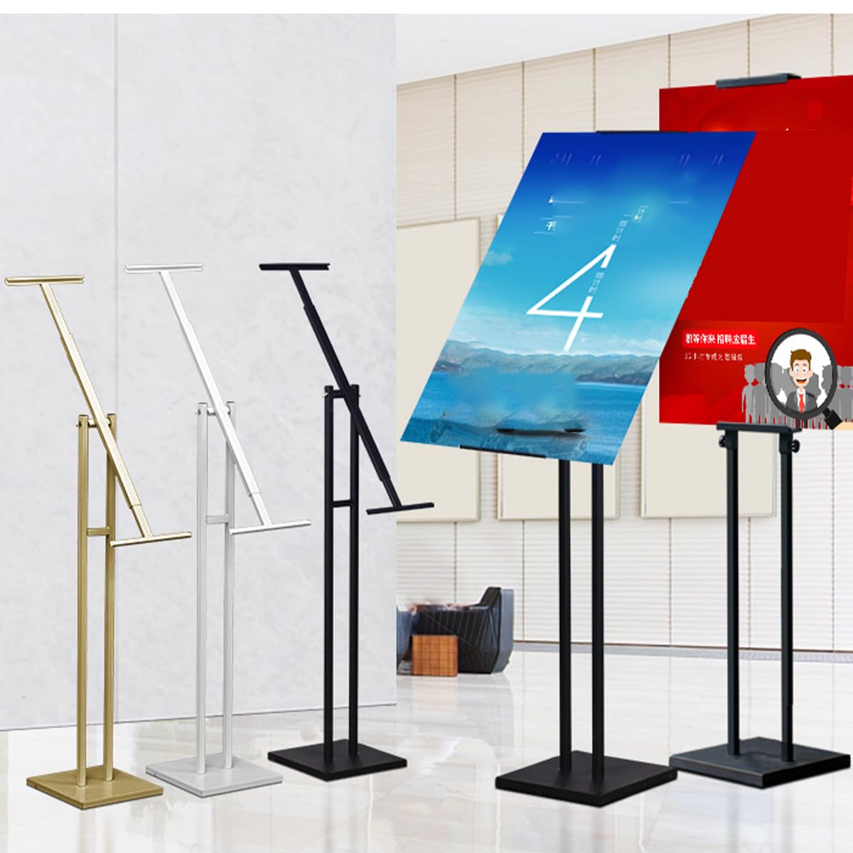 A4 Einstellbare Zeichen Halter Stand Vertikale Boden-Standständer doppelseitige Halterung,Weiß
