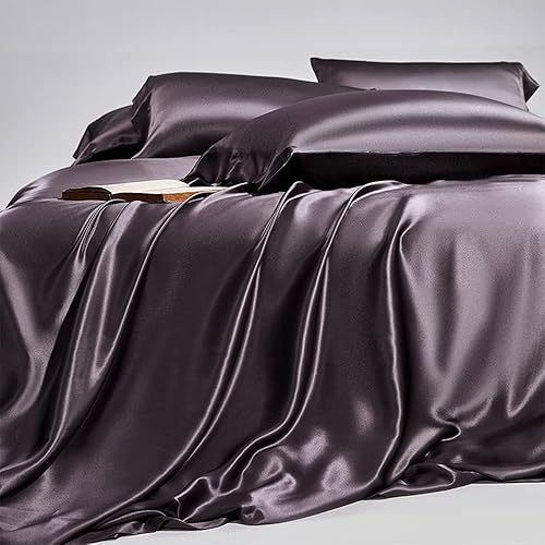 Miniatura 3 de Orose Juego de 4 sábanas encimeras de seda Momme Charmeuse de 25 piezas, 100% seda de morera, sin costuras, sábana superior (morado oscuro,