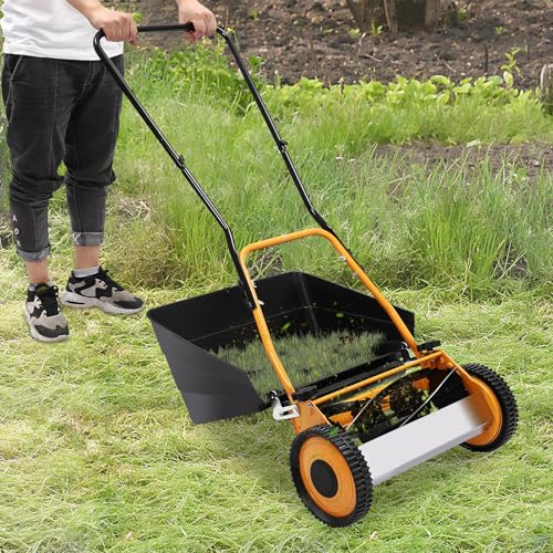 16" Hand Push Lawnmower with Rear Roller Stripes –Heavy Duty Steel Blades, Quiet & Eco Friendly Manual Lawn Mower - Image 2