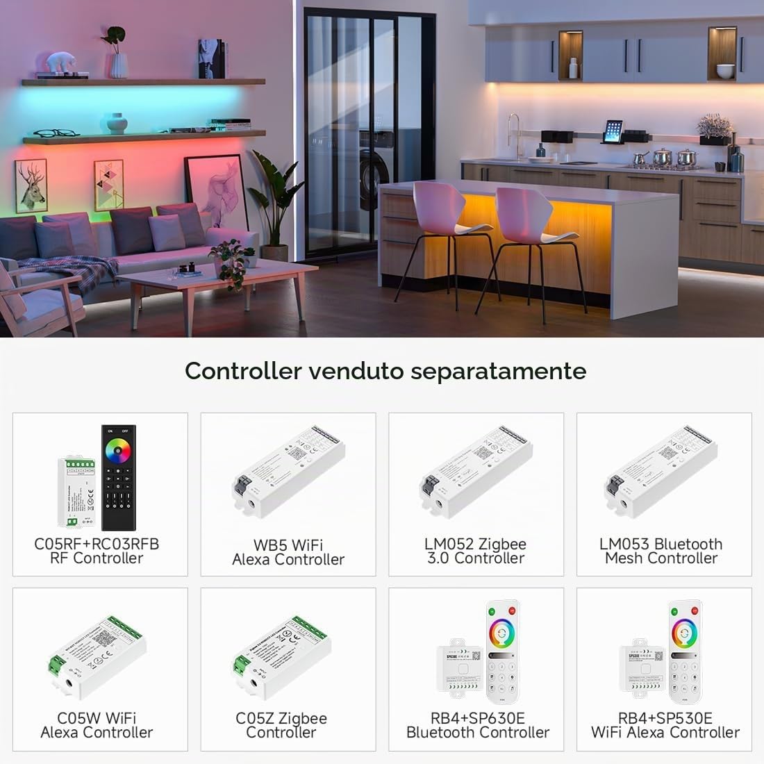FCOB COB RGBCCT Striscia LED RGB+Bianco regolabile 3000K-6000K 5M 840LEDs/m | DC24V IP30 CRI90+ Flessibile Alta densità Cambio di colore sintonizzabile dimmerabile per DIY(non alimentazione Controllore)