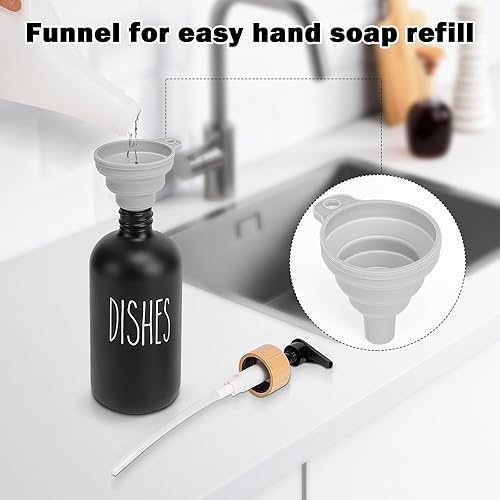 Miniatura 6 de HarJue Juego de dispensador de jabón de vidrio con bandeja de mármol, dispensador de bomba de jabón para platos recargable, 2 dispensadores de jabón