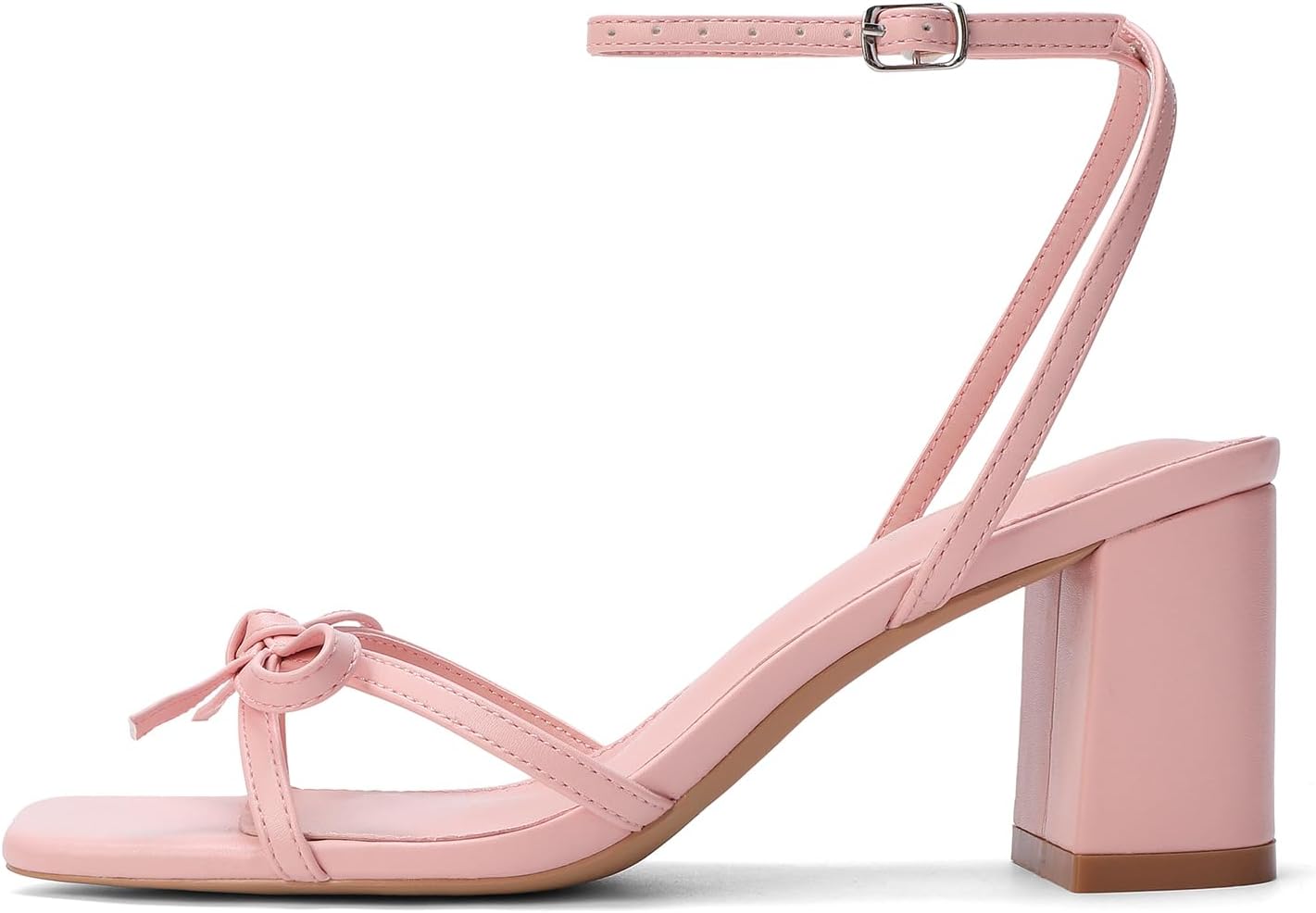 Bow Strappy Heels for Women Square Open Toe Mid Chunky Block Heeled Sandals - Image 3