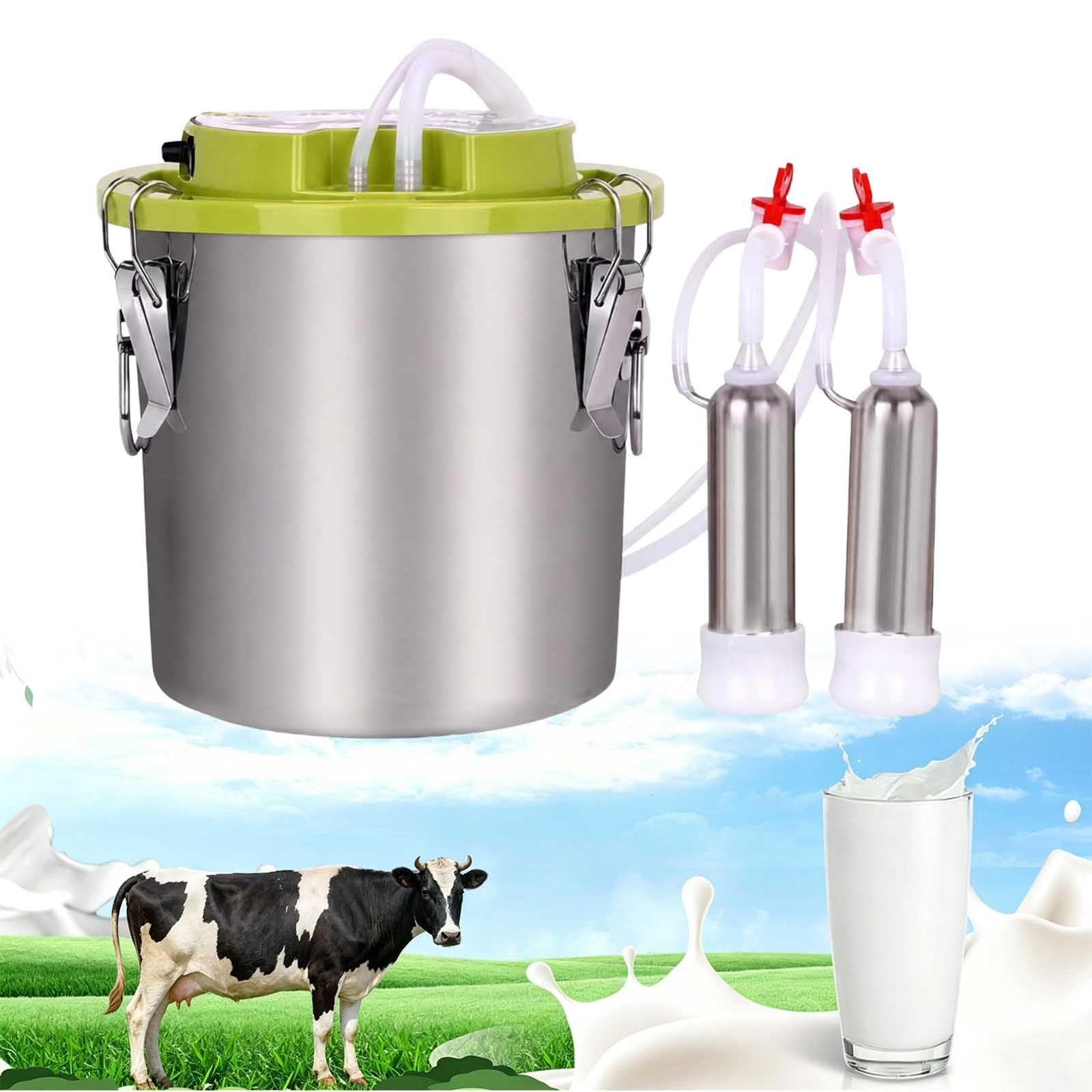 aromaoveite 48w Electric Milking Machine For Cows, Portable Cordless Cow Milker With Adjustable Pulsation, Auto Stop, 12l/16l Stainless Steel Milk Bucket For Farm Dairy Use 12L-A