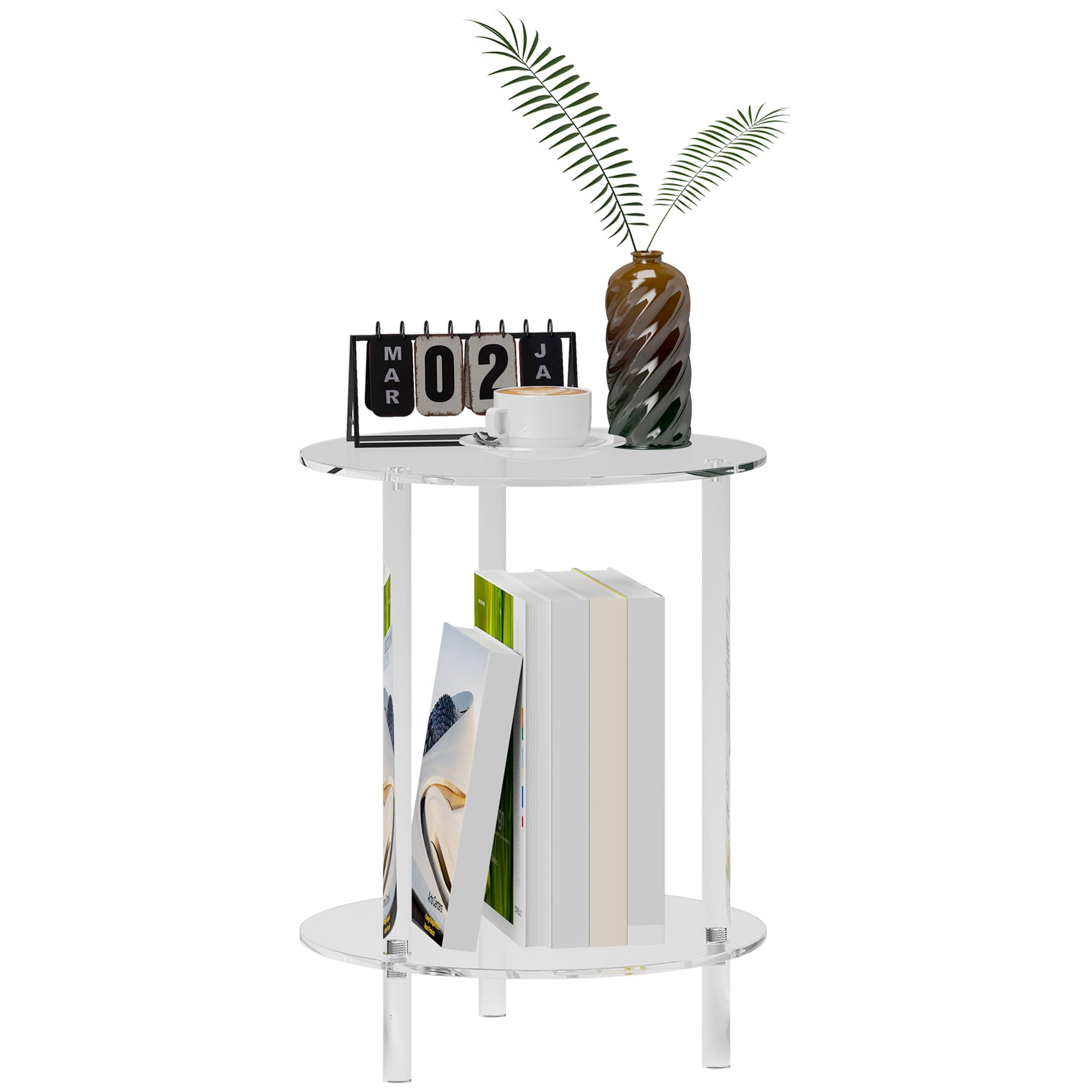 HOMCOM Tavolino Basso Rotondo 2 Livelli Acrilico Ø40x50 cm Trasparente | per Interni, Tavolino da Divano