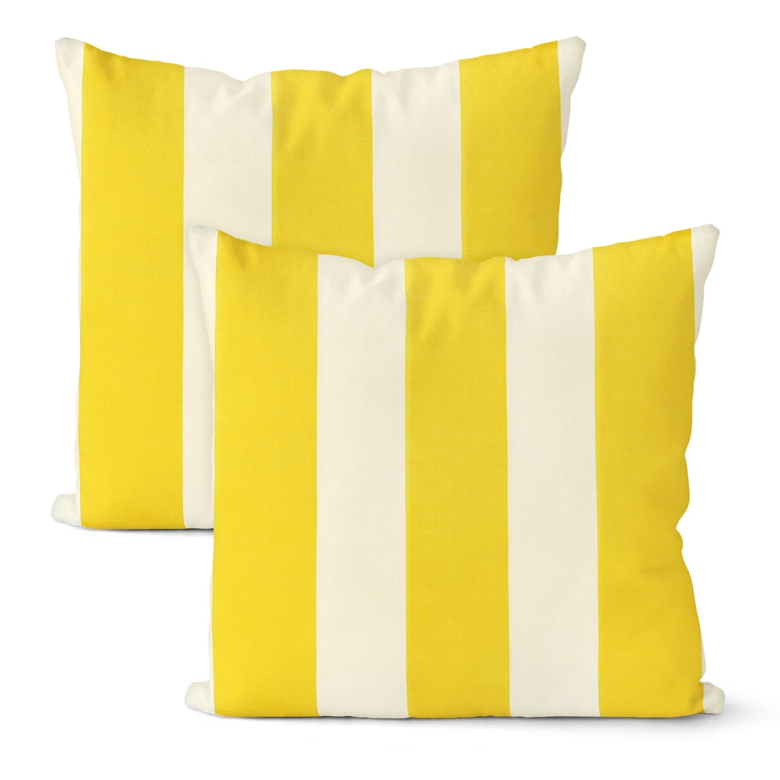 M METERXITY 2-Pack Outdoor Waterproof Throw Pillow Cover, 18x18 Inch Linen Striped Decorative Cushion Cover for Patio/Balcony/Garden, Water Resistant Pillow Case [Yellow]