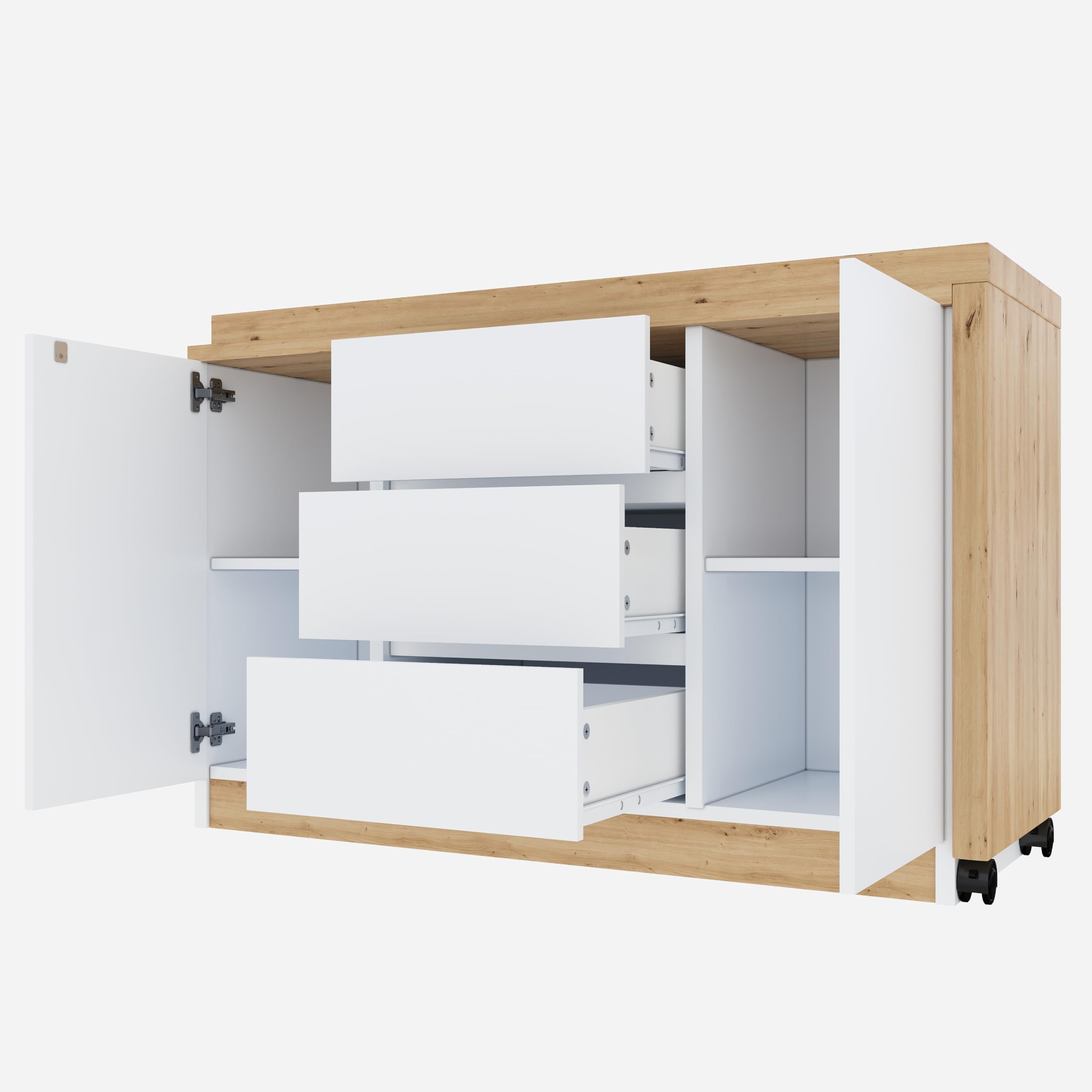 Escritorio con ruedas bloqueables – Diseño multifuncional, 4 cm más grueso, mesa giratoria con bloqueo fijo, escritorio plegable, escritorio de esquina, aparador, material grueso (blanco-2)