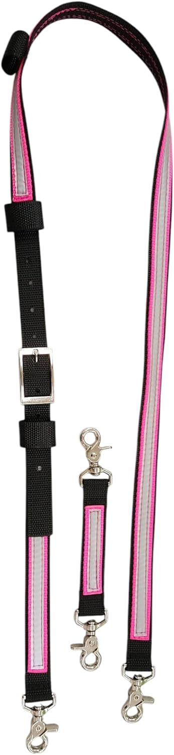Firefighter Nylon Reflective Two-Way Radio Strap Black/Pink/Silver Adjustable/Choice of Size