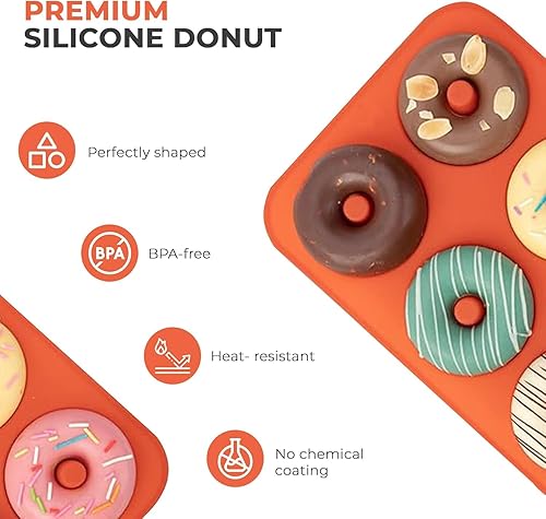 Miniatura 9 de ABAM Molde de silicona para donas de alta calidad, paquete de 3 moldes de silicona antiadherente de grado alimenticio con 6 moldes de donas de